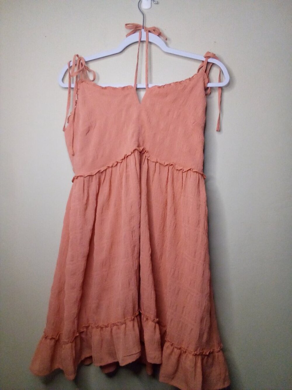 Forever 21 Dress Women M Sleeveless Strappy Ruffle Feminine Boho Coral Orange